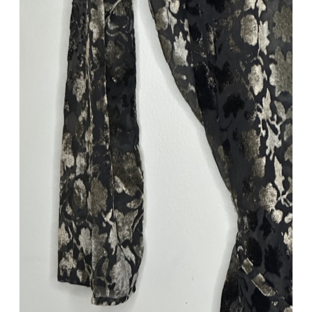 Womens Black Velvet Burnout Tunic Top Long Sleeve Black Gray Tie Waist Size XXL - Picture 4 of 8